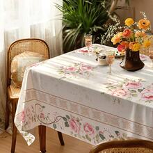 1pc Floral Print Tablecloth, Suitable For Indoor/Outdoor Party And Home Decor, Rectangular Dining Table Cover, Elegant Rectangular Tablecloth For Kitchen, Party And Picnic - Multicolor - View 2