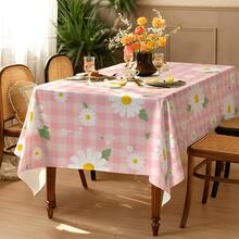 1pc Plaid & Floral Print Tablecloth, Blue Floral Pattern, Suitable For Indoor/Outdoor Party And Home Decor, Rectangular Dining Table Cover - Multicolor - View 2