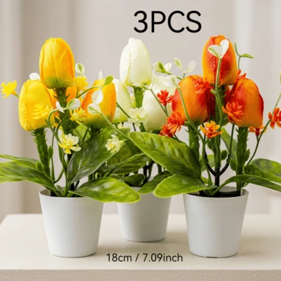 3 chậu hoa tulip giả, thích hợp trang trí phòng khách, phòng ngủ, nhà cửa, không cần tưới nước, cây giả sống động như thật, phù hợp trang trí trong nhà và văn phòng.