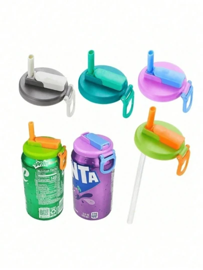 1pc Reusable Silicone Straw Lid, Novel Creative Straw Beverage Can Cover, Suitable For Soda, Drinks, Juice, Sparkling Water Cans (Please Install Step-By-Step To Prevent Straw Detachment), Essential For Summer, Suitable For Outdoor Camping And Vacation, As Well As Children And Adult Family Gatherings, Ensure Clean And Hygienic Carbonated Beverage Drinking, Reduce Spills. Cup Accessories, Back To School Supplies, Mother's Day Gift
