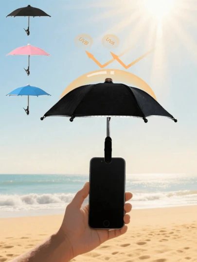 1PC Portable Phone Holder Umbrella, Waterproof Anti-Glare Cute Parasol With Phone Stand, UV Protection Mini Umbrella, Suitable For Light Rain, Universal Phone Sun Shade