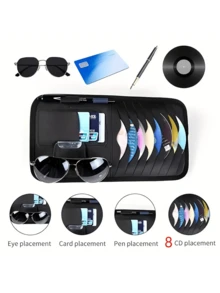 Tas Penyimpanan Pelindung Matahari Mobil dengan Slot CD, 8 Kantong Penyimpanan CD dengan Slot Kacamata dan Pena, Aksesori Interior Mobil Multi-Kantong Cocok untuk Semua Model Kendaraan - A - View 6