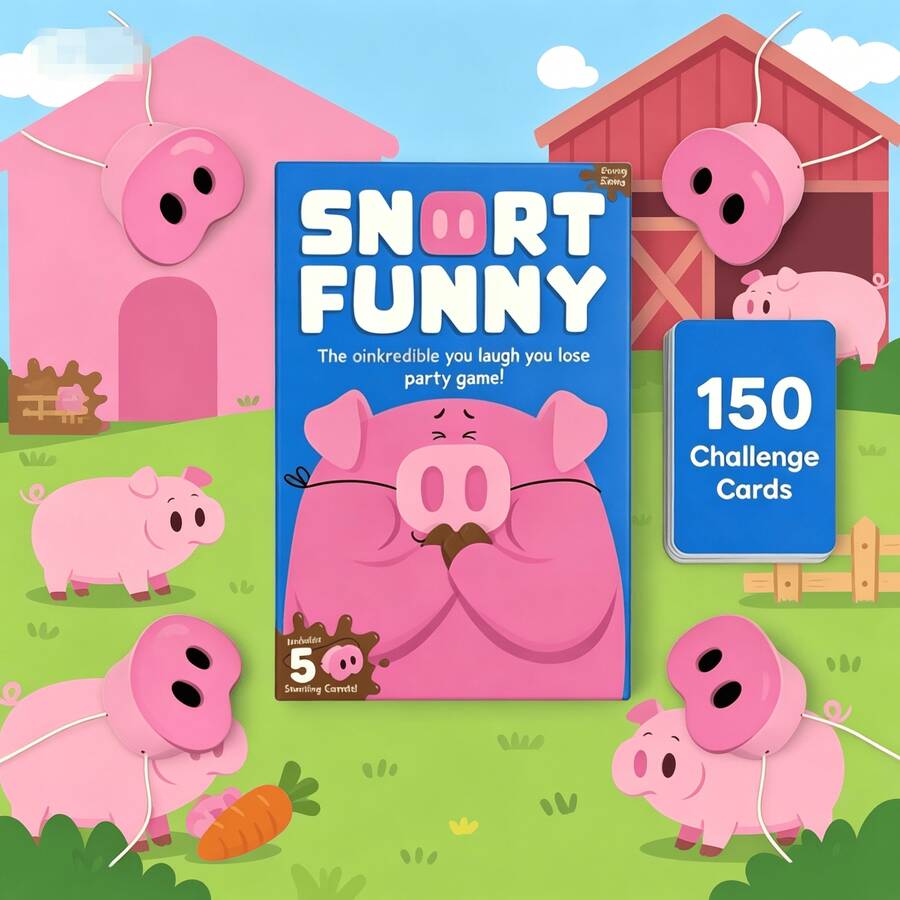 SNORT Funny Party Game – Bachelor & Bachelorette Party Must-Have, Adult Party Game With 150 Challenge Cards & 5 Pig Snouts, You Laugh You Lose, Great For Friends Night & Weekend Getaways - 淺藍色 - 查看 1