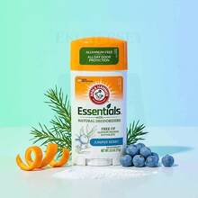 Desodorante natural en barra Arm & Hammer Essentials con aroma a baya de enebro, sin aluminio y 24 horas de protección contra el olor, paquete de 4 unidades de 2.5 Oz - Múltiples aromas - Ver 7