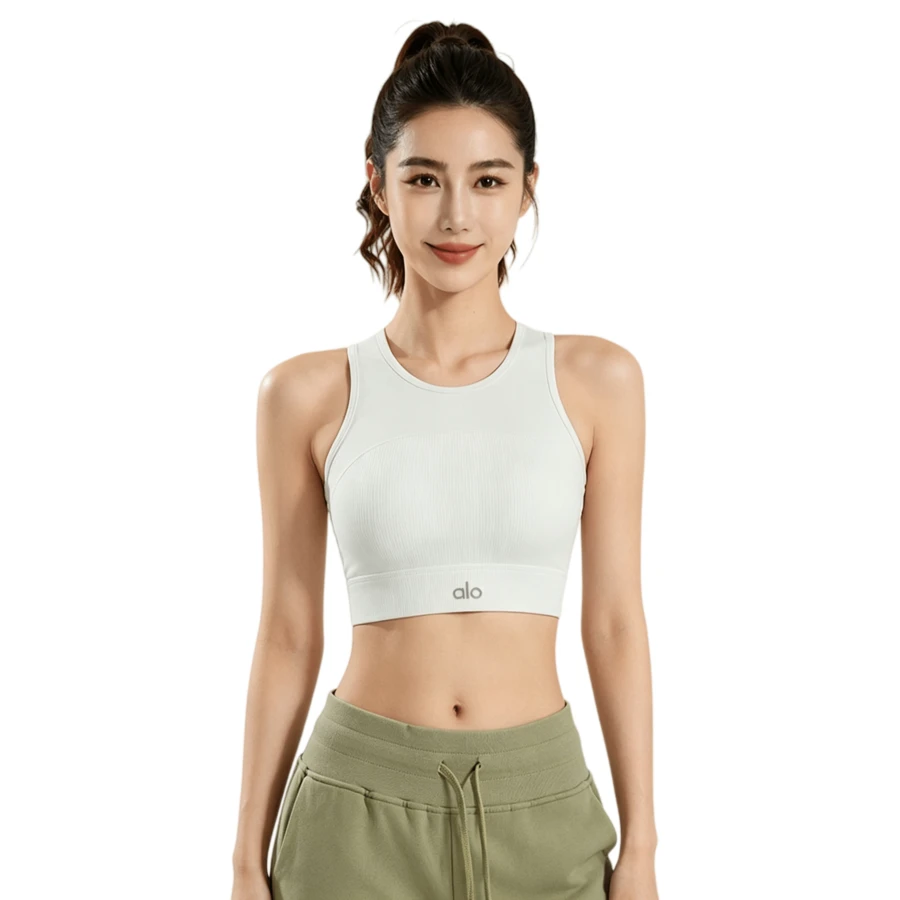 ALO Yoga Sports Vest For Women, High-Elasticity Slim Fit Yoga Wear, Tennis Apparel, Running Fitness Sports Top, White - 查看 1