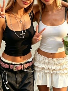 2pcs Women Minimalist Camisole, Suitable For Daily Wear And Dates, Spring/Summer - Multicolor - View 1
