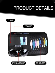 Tas Penyimpanan Pelindung Matahari Mobil dengan Slot CD, 8 Kantong Penyimpanan CD dengan Slot Kacamata dan Pena, Aksesori Interior Mobil Multi-Kantong Cocok untuk Semua Model Kendaraan - A - View 3