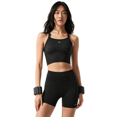  ALO Yoga Women's Slim Fit Yoga Wear, Tennis Apparel, Running & Fitness Top, Black