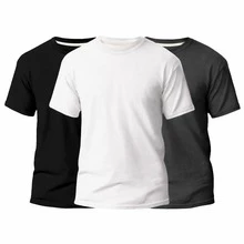 Set Of 3 Men's Basic Plain T-Shirts, 100% Cotton, 30.1 Mm - 白色/黑色/鉛色 - 查看 1