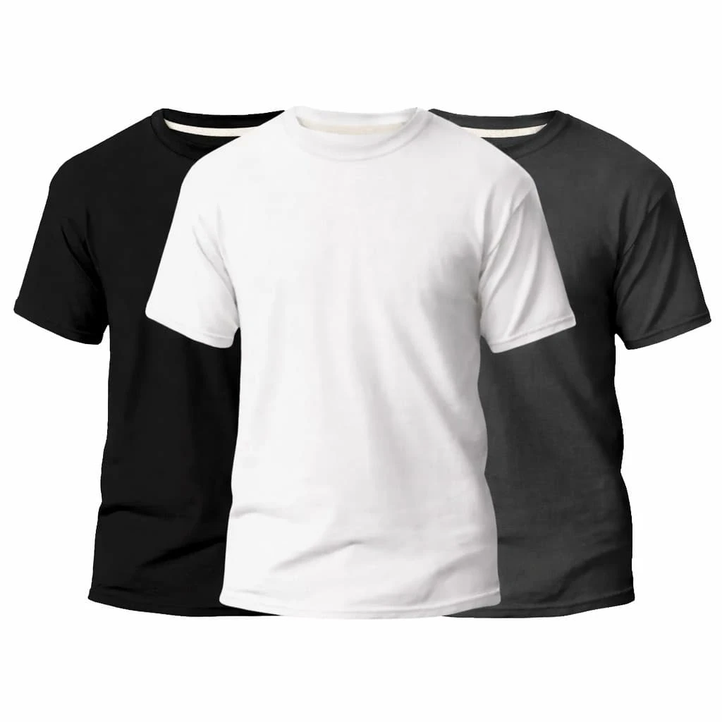 Set Of 3 Men's Basic Plain T-Shirts, 100% Cotton, 30.1 Mm - 白色/黑色/鉛色 - 查看 1