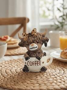 1pc/2pcs Highland Cow Wine Butler Dwarf Resin Sculpture - Scottish Coffee Lover Figurine, Ideal For Home And Office Decor | Aesthetic Room Decor, Unique Gift, Rustic Style Home Decor, Desktop Decoration, Cute Collectible, Farmhouse Style Home Decor - New Model - View 9