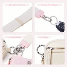 POIUGOYA Porte-clés Porte-monnaie Poignet, Porte-monnaie Poignet Double Compartiment, Porte-monnaie à Pièces en Nylon Sécurisé avec Anneau Porte-clés, RFID, Fenêtre d'Identification. Cadeaux pour Fête, Remise de Diplôme, Remerciements aux Enseignants, Anniversaire, Fête des Mères, Vacances, Remise de Diplôme. Portefeuille Mini Violet Blanc Mignon pour Femmes, Porte-monnaie de Voyage Essentiel Zippé - Rose bonbon - Voir 4