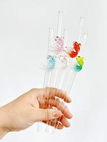 Colorful Goldfish Series Glass Straws, Transparent Smoothie Milk Tea Juice Milk Cocktail Cold Drink Party Colored Decorative Goldfish Shaped Bent Glass Straws, Reusable. For Milkshake, Milk, Tea, Juice, Cocktail, Cold Drink, Gift For Girlfriend, Dessert Shop, Soft Drink Bar, Office, Bar, Restaurant - View 5
