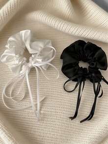 半条缎面蝴蝶结飘带，布艺发圈，新款优雅发饰，多功能发绳，柔软飘逸 - 彩色 - 查看 7