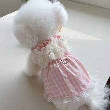 1件宠物花卉蕾丝连衣裙，狗狗衣服，猫咪衣服，适合贵宾犬、马尔济斯犬、泰迪熊犬、雪纳瑞犬等宠物 - 粉色 - 查看 10
