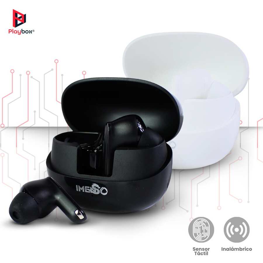 Playbox Electronics Audífonos Bluetooth Inalámbricos INMENSO Estilo In-Ear con Diseño, Control Táctil de Alta Sensibilidad y Ligeros IMSE2018 - Ver 1