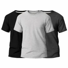 Set Of 3 Men's Basic Plain T-Shirts, 100% Cotton, 30.1 Mm - 灰/黑/鉛 - 查看 1