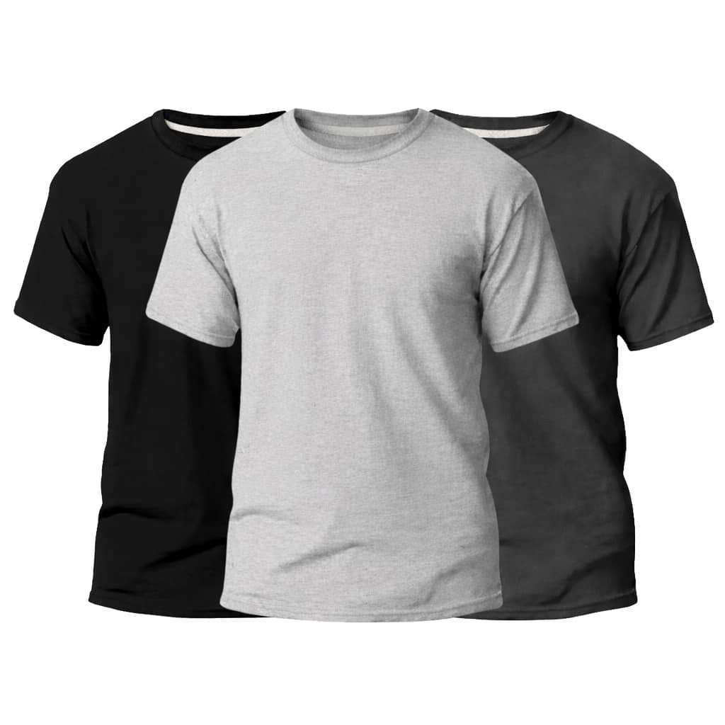 Set Of 3 Men's Basic Plain T-Shirts, 100% Cotton, 30.1 Mm - 灰/黑/鉛 - 查看 1