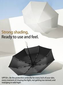 1pc 16-Rib Fully Automatic Black Umbrella, Windproof And UV-Resistant Sun Umbrella, Reverse Folding Portable Business Umbrella, Suitable For School, Work, Home, Travel (Fabric, Frame Color And English Letter Pattern Design Randomly Distributed) - Multicolor - View 3
