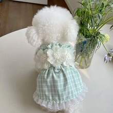 1件宠物花卉蕾丝连衣裙，狗狗衣服，猫咪衣服，适合贵宾犬、马尔济斯犬、泰迪熊犬、雪纳瑞犬等宠物 - 粉色 - 查看 3