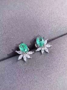Pendientes ovalados con forma de pera y gota de agua de cuatro garras, Pendientes hipoalergénicos, Joyería de regalo de fiesta de color azul - Verde - Ver 3