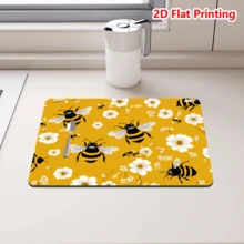 1/10 piezas Alfombra absorbente con estampado de flores amarillas & abejas de primavera/verano, alfombra de tierra de diatomeas súper absorbente y antideslizante adecuada para cafetera, vajilla, tazas, suministros de cocina del hogar, fácil de limpiar - Amarillo - Ver 6