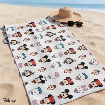 Khăn tắm biển Disney Mickey & Friends, in hình đầu nhân vật chibi dễ thương, khăn tắm siêu mềm mại cho kỳ nghỉ hè, bãi biển, bơi lội và du lịch.