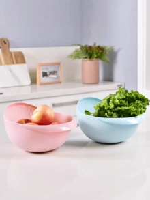 1pc Multi-Functional Plastic Rice Washing Basin, Durable Colander, Suitable For Rice, Fruit, Vegetables, Portable Strainer, Practical Kitchen Assistant, Healthy Meal Preparation, Space-Saving Household Kitchen Utensil, Ideal Kitchen Tool Gift, - Multicolor - View 9