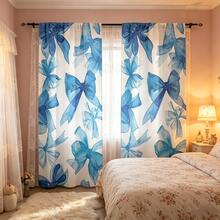 2pcs Cute Sweet Pink & Blue Bow Decor Curtains - Rod Pocket Design, Privacy Protection, Easy Installation - Suitable For Living Room And Bedroom Decor, Machine Washable, Christmas & New Year Girls' Heart Decor Curtains - Multicolor - View 13