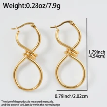 18K Gold Geometric Twisted Infinity Symbol Earrings, Fashionable Daily Wear For Women - Gold - View 6