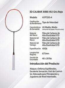 Raqueta de bádminton LI-NING 3D CALIBAR 300B, marco aerodinámico 4U, alta tensión, duradera, para principiantes e intermedios, AYPT395 - Rojo carmesí - Ver 5