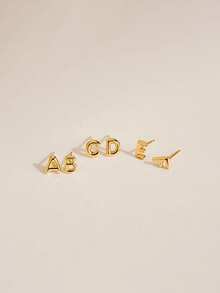 S925 Sterling Silver 18K Gold Plated Initial A Stud Earrings, Dainty Letter A Earrings Hypoallergenic Personalized Jewelry For Women Gift Box Included - Gold - View 6