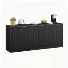 Aparador moderno de 170 cm con forma de onda, armario de almacenamiento con diseño de contorno curvo, armario de 6 puertas con función de almacenamiento, adecuado para cocina/dormitorio/sala de estar, negro, 170*40*70,5 cm - Negro - Ver 3