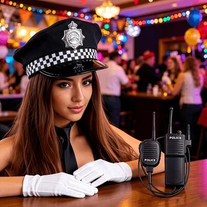 Bộ mũ phi công đồng phục bao gồm bộ đàm, cà vạt, găng tay, phụ kiện hóa trang Halloween cho người lớn và thanh thiếu niên.