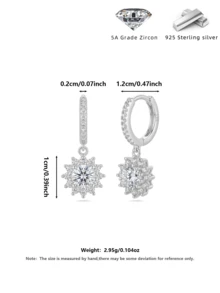 925银镀白金向日葵锆石耳环，全镶钻奢华耳环，低过敏性，适合耳洞佩戴，日常佩戴及女士礼品 - 白金 - 查看 11