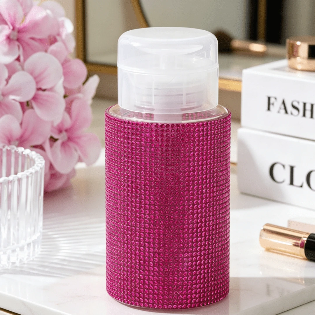 New Rhinestone Studded 200ml Makeup Remover Bottle, Cosmetic Toner Lotion Empty Refillable Travel Pump Dispenser Container - View 1