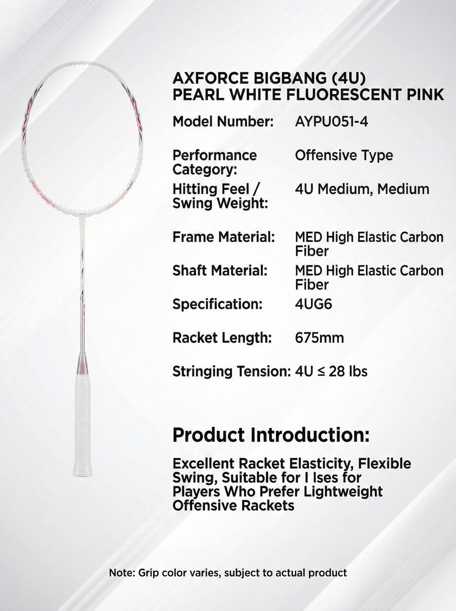 LI-NING AXFORCE BIGBANG Offensive Badminton Racket, 4U High Tension Durable Lightweight High-Resilience Training Single Racket AYPU049/AYPU051 - Pearl White Fluorescent Powder - View 1