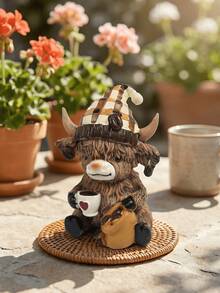 1pc/2pcs Highland Cow Wine Butler Dwarf Resin Sculpture - Scottish Coffee Lover Figurine, Ideal For Home And Office Decor | Aesthetic Room Decor, Unique Gift, Rustic Style Home Decor, Desktop Decoration, Cute Collectible, Farmhouse Style Home Decor - New Model - View 5
