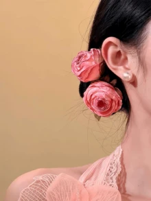 1 chiếc kẹp tóc hình quả vải hồng và hoa hồng, kiểu dáng thanh lịch, phụ kiện cài tóc cho kỳ nghỉ biển dành cho nữ. - Hồng - Xem 2