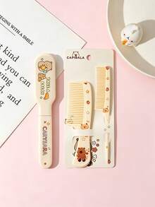 3pcs Cartoon Capybara Printed Comb Set, Hairdressing Comb Tool Set, Includes One Capybara Folding Comb And Two Capybara Small Combs, ABS Plastic Handle, Suitable For Daily Use, Regular Hairstyle - Multicolor - View 4