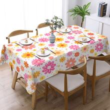 1pc Plaid & Floral Print Tablecloth, Blue Floral Pattern, Suitable For Indoor/Outdoor Party And Home Decor, Rectangular Dining Table Cover - Multicolor - View 12