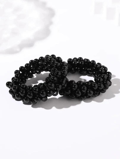 2pcs Black Pearl Hair Scrunchies Bracelet, Dual-Use Hair Tie & Bracelet, Korean Style Hair Accessories