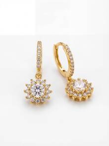 Bông tai hình hoa hướng dương đính đá Zirconia mạ bạc 925 và vàng 18K, kiểu dáng sang trọng, không gây dị ứng, thích hợp đeo hàng ngày và làm quà tặng cho phụ nữ. - Vàng - Xem 4