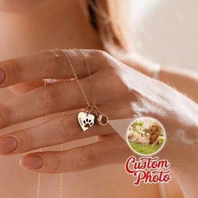 Dây chuyền khắc hình trái tim theo yêu cầu, có thể chiếu tên thú cưng, vòng tay chiếu hình thú cưng cá nhân hóa dành cho nữ kèm ảnh, mặt dây chuyền bằng thép không gỉ khảm ảnh, quà tặng ngày lễ, quà tặng sáng tạo cho người yêu thú cưng, quà sinh nhật tinh tế cho phái nữ, quà Giáng sinh.