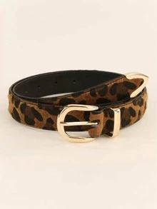 1pc Gold 3 PiecesFashionable Buckle Belt, Versatile For Casual Dresses, Jeans, Leopard Print Leather Belt For Women - Multicolor - View 6