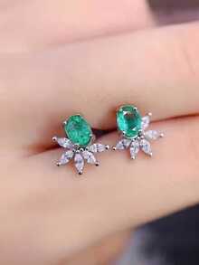 Pendientes ovalados con forma de pera y gota de agua de cuatro garras, Pendientes hipoalergénicos, Joyería de regalo de fiesta de color azul - Verde - Ver 4