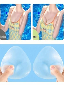 一对可重复使用的硅胶乳贴，隐形提拉，比基尼胸垫，适用于泳装和内衣，柔软厚实，自然丰胸，透明/裸色可选，三角乳贴提拉胸部，使小胸看起来更大。适用于泳装和内衣，柔软厚实的衬垫，增强胸部提拉效果，适用于比基尼、婚纱、连衣裙和吊带背心。 - 多色 - 查看 11