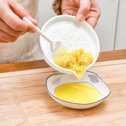 2件套厨房圆形陶瓷姜蒜研磨工具及刷子，家用食品研磨盘、碗，适用于研磨大蒜、生姜、胡萝卜及各种水果蔬菜，手动研磨器