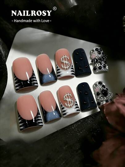  NAILROSY Brand 10pcs Coffin Shaped 3D Carved Handmade Nail Stickers, White, Nude, Transparent Colors, Suitable For Daily Commute, 2026 Spring New Arrival, Luxury Wedding Custom Birthday Gift, Professional Salon-Grade Handcraft, Elegant Design & Beautiful Colors