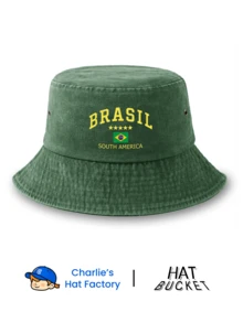 1pc Unisex Vintage Washed Bucket Hat - "Brazil" National Flag And 5-Star Pattern - Provides Earthy Colors (Black, Navy, Gray, Khaki) And Vibrant Colors (Burgundy, Ginger) - Soft "Denim Look" Bucket Hat Suitable For Football Fans And Gifts - Vintage - View 16